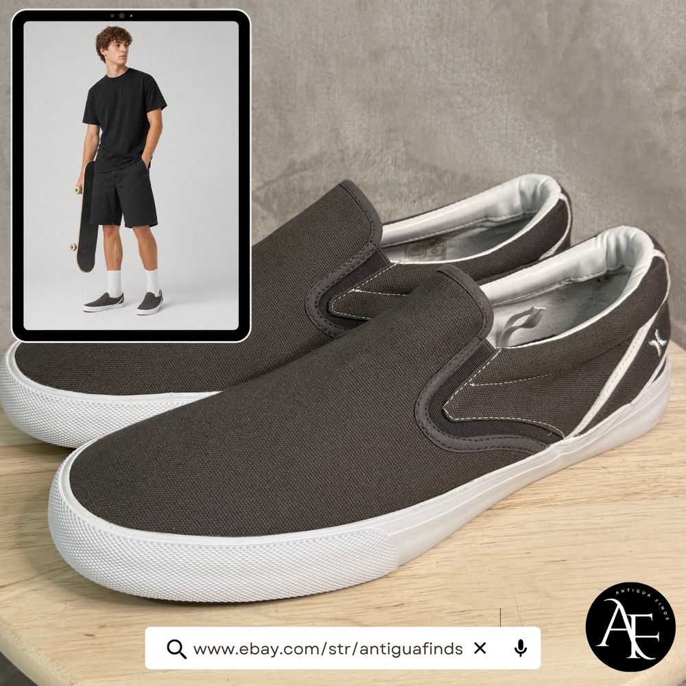 Hurley Arlo Slip Mens Shoes Sz. 12 Charcoal Grey Canvas Slip On Sneakers 1566106